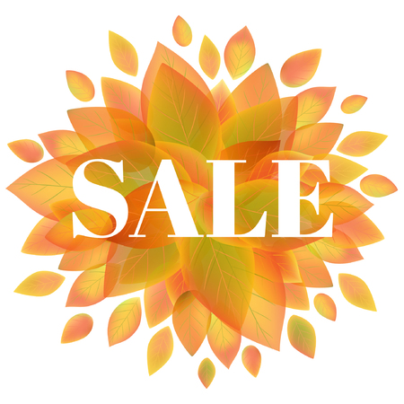 Autumn sale. Discounts. Yellow, red and green leaves. Vector illustration.のイラスト素材