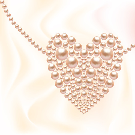 Heart of pearls. St. Valentine's Day. Pink beads. Necklace in the shape of heart.のイラスト素材