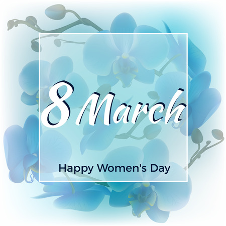 March 8 Blue orchids Holidays Women's Day Congratulation Card.のイラスト素材