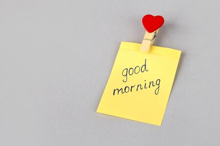 Note good morning. record on the refrigerator.の写真素材