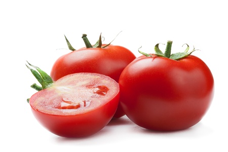 Fresh tomatoes on white backgroundの写真素材