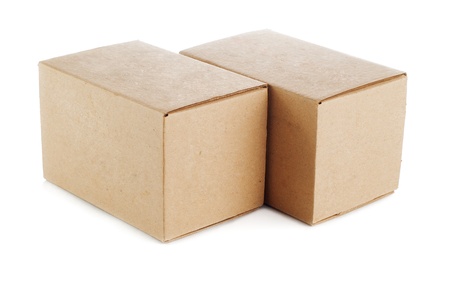 two cardboard boxes on a white backgroundの写真素材