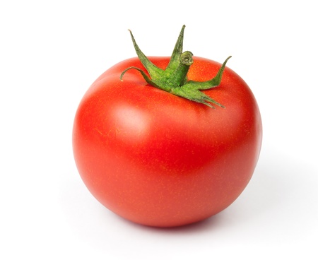 One Juicy Tomato on a white backgroundの写真素材
