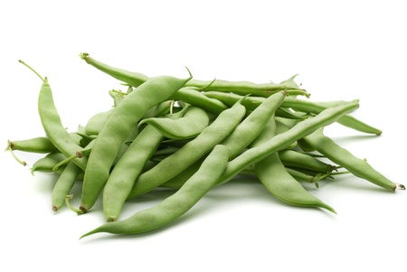 Bunch of fresh green beans isolated on white background の写真素材