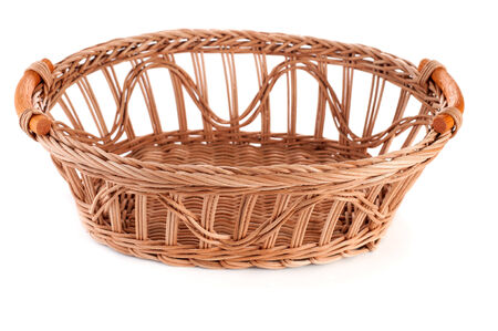 Wicker basket isolated on white backgroundの写真素材