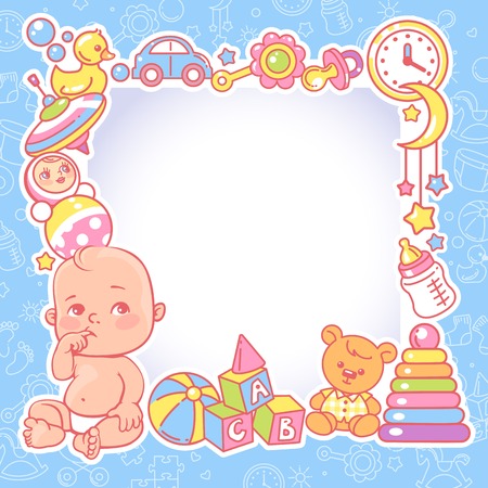 Baby shower design template. Baby boy with toy frame.のイラスト素材