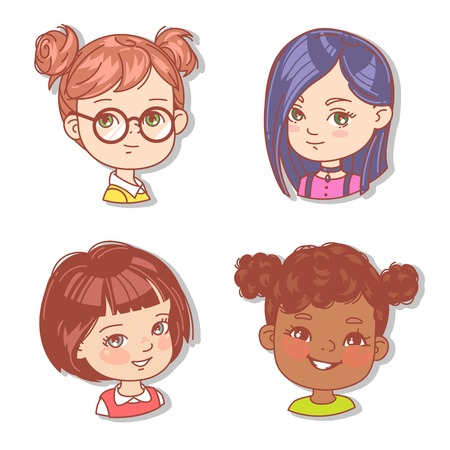 Set with girls faces. Userpics for blog.のイラスト素材