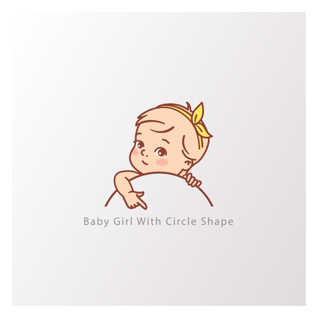 Little kid with blank text element in hands. Template for design.のイラスト素材