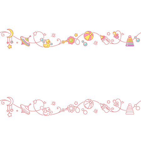 Seamless ornamental border with baby objects and toys.のイラスト素材