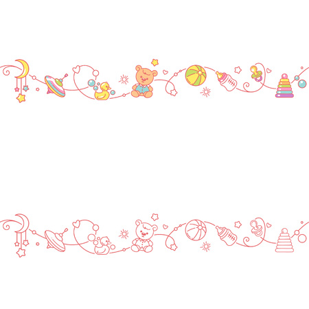 Seamless ornamental border with baby objects and toys.のイラスト素材