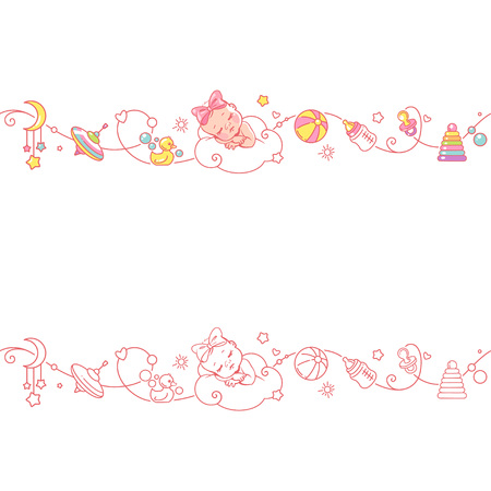 Seamless ornamental border with baby objects and toys.のイラスト素材