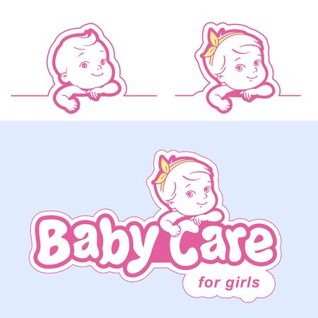 Diaper logo template. Baby in diaper emblem.のイラスト素材
