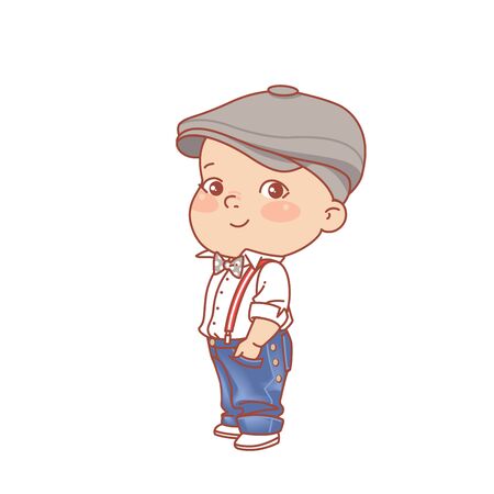 Denim clothes for children. Preschool and school fashion. outfit Smiling young boy standing. Color vector illustration.のイラスト素材