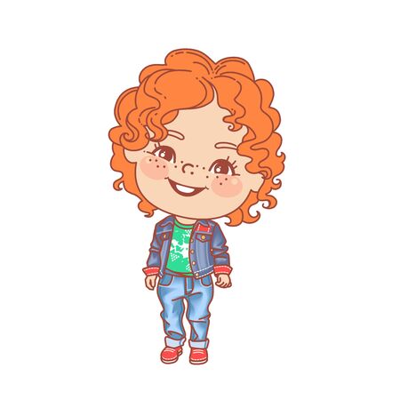 Little girl wearing jeans. Denim clothes for children.のイラスト素材
