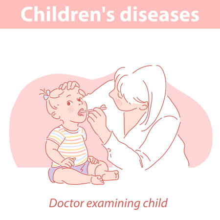 Doctor examining baby. Little girl at medical clinicのイラスト素材