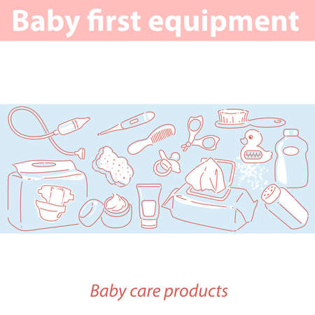 Baby first equipment. Skin and health care productsのイラスト素材