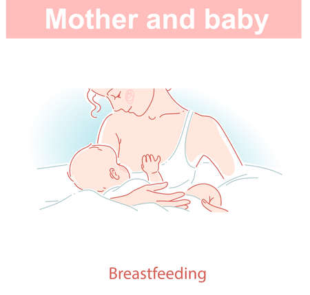Mother and baby. Breastfeeding. Woman hold child on handsのイラスト素材