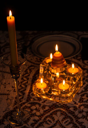 Candle lit dinner tableの写真素材