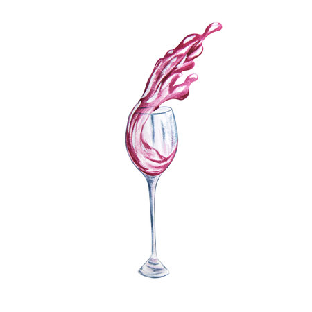 Watercolor illustration with a glass of wine on a white background. Raster. It can be used as an element for projects, goods, postcards, trademarks.の写真素材