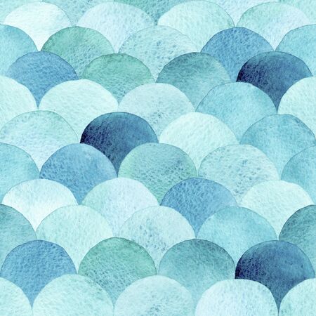 Magic aquamarine Watercolor Mermaid scales, imitation fish scales background.の写真素材
