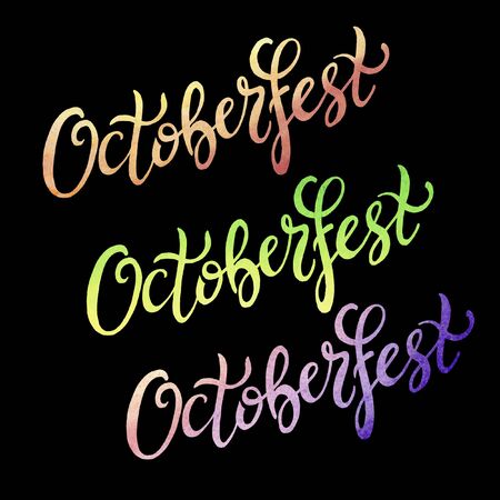 Octoberfest handwritten colorful watercolor lettering on black background. Oktoberfest typography design for greeting cards and posterの写真素材