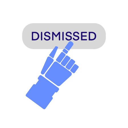 Robot presses a button dismissed and fired employee isolated on white background. Flat vector illustration, design job loss concept. Template for website landing pageのイラスト素材