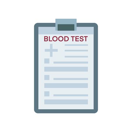 Medical form with diagnosis in vector flat style illustration isolated on white background. Prescription report clipboard file blood test. Design for clinics, hospital, bannerのイラスト素材