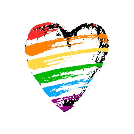 Vector color illustration hand drawn gay pride heart with rainbow spectrum flag isolated on white background. LGBT rights concept. Design for banner, card, print, textileのイラスト素材