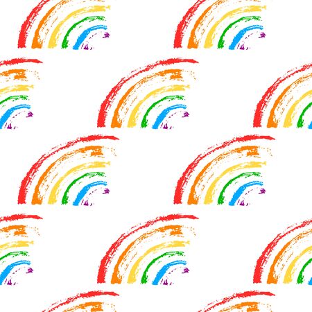 Vector hand drawn color illustration seamless pattern with rainbow spectrum flag isolated on white background. LGBT rights concept. Design for banner, wrapping, wallpaper, textileのイラスト素材