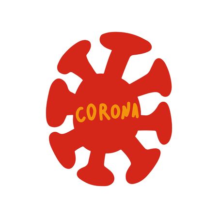 Hand drawn vector flat illustration red Coronavirus Bacteria Cell Icon, 2019-nCoV Novel isolated on white background. No Infection and Stop Coronavirus Concepts. Dangerous Coronavirus Cellのイラスト素材