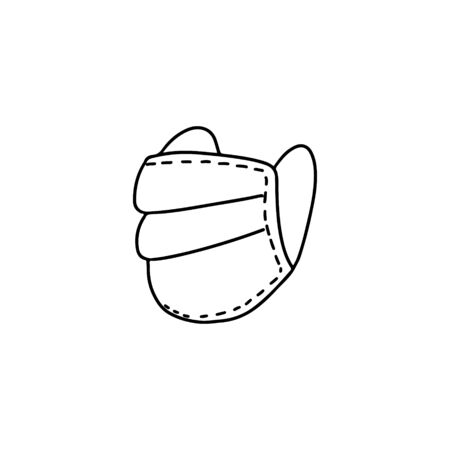 Vector doodle illustration Protective medical mask isolated on white background. Safety breathing mask, medical respiratory. Dust protection respirator. Disease prevention symbols.のイラスト素材