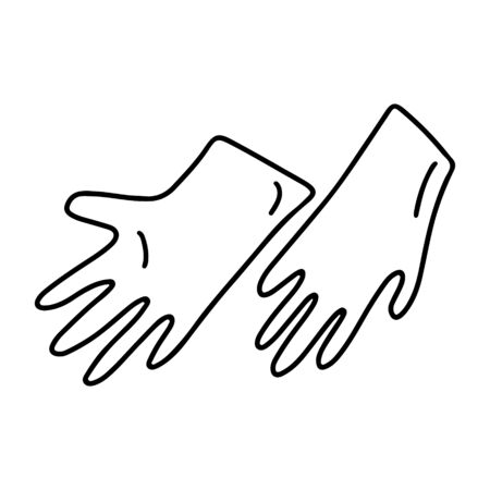 Hand drawn doodle vector illustration protective rubber gloves line icon isolated on white background. Design for  print, bannerのイラスト素材