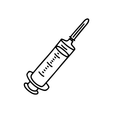 Hand drawn vector doodle illustration of syringe isolated on white background. Design for clinics, hospitals, pharmacies, medical posterのイラスト素材