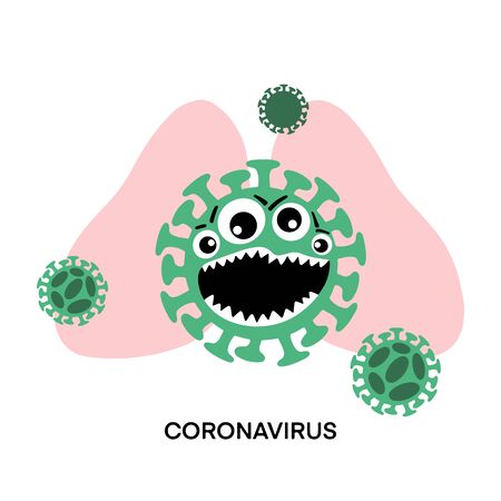 Flat vector illlustration Coronavirus, pink lungs  isolated on white background. Global epidemic of 2019-nCoV. Coronavirus caution concept. Dangerous outbreak of &#xD;&#xA;disease.のイラスト素材