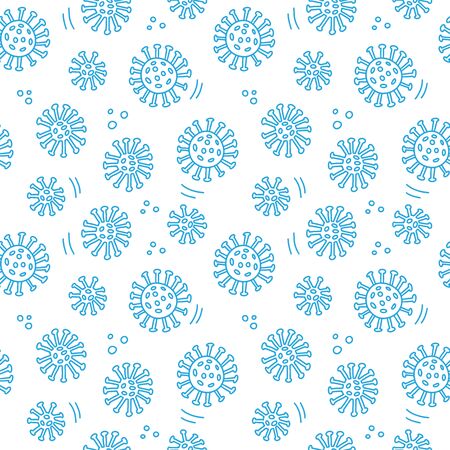 Hand drawn seamless pattern doodle Coronavirus  isolated on white background. Global epidemic of 2019-nCov. Concept of coronavirus quarantine, wallpaper, wrapping, textile, backdropのイラスト素材