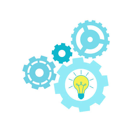 Ð¡ircle cog gear with light bulb icon isolated on white background. Symbol idea or solution. Gear symbol for button icon for progress web, technology sign. Infographic vector templateのイラスト素材