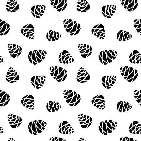 Hand drawn seamless pattern doodle of fir tree cones isolated on white background. Conifer sketch. Vector illustration. Design for wrapping, wallpaper, textileのイラスト素材
