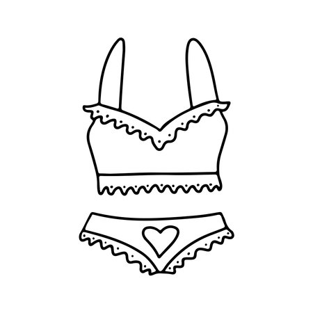 Hand drawn Valentines day set of underwear in doodle style isolated on white background. Vector outline illustration. Design for greeting card, banner, web, stickerのイラスト素材