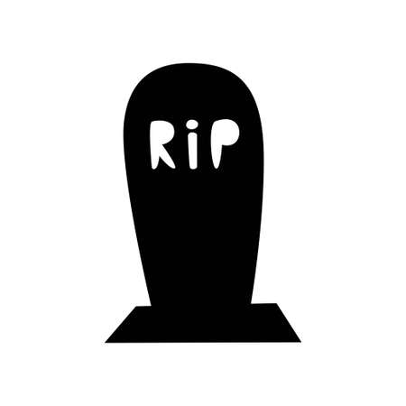 Silhouette of gravestone with text RIP isolated on white background. Halloween outline vector flat illustration. Design for border, greeting card, textile, posterのイラスト素材