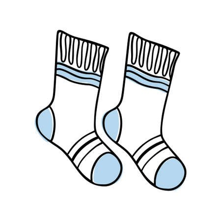 Hand drawn sketch of wool socks isolated on white background. Vector doodle illustration. Design footwear for card, banner, poster, flyer, shopのイラスト素材