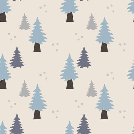 Seamless pattern with Christmas tree isolated on beige background. Vector hand drawn flat...