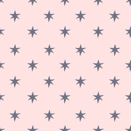 Holiday seamless pattern with hand drawn stars isolated on pink background. Vector flat illustration. Design for textile, wrapping, wallpaper, digital paperのイラスト素材