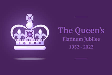 The Queen's Platinum Jubilee celebration sign crown in purple color. Vector flat illustration. Design for greeting card, banner, flyerのイラスト素材
