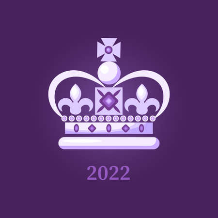 The Queen's Platinum Jubilee celebration sign crown in purple color. Vector flat illustration. Design for greeting card, banner, flyerのイラスト素材