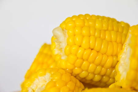 Healthy food is boiled corn and vegetable crops.の写真素材