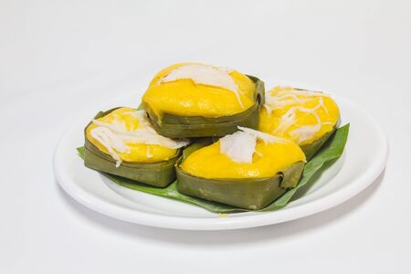 Thai or Khanom Thai desserts Toddy palm cake made from rice flour, palm oil, sugar and salt.の写真素材