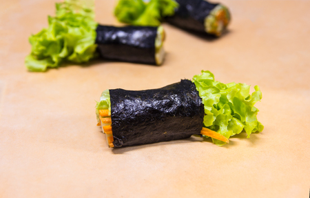 Roll Salad, wrapped sheet of dried seaweedの写真素材