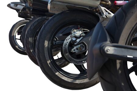 Brake pads for big bike. Wheel of the vehicle Modern transport technologyの写真素材