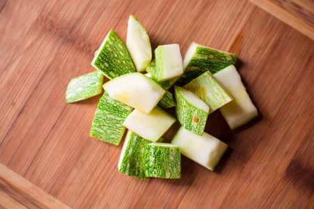 zucchini Chopped diced cooking ingredient food raw vegetableの写真素材