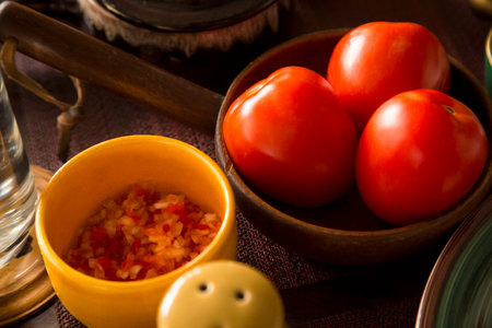 Red tomato cooking ingredient food raw vegetableの写真素材